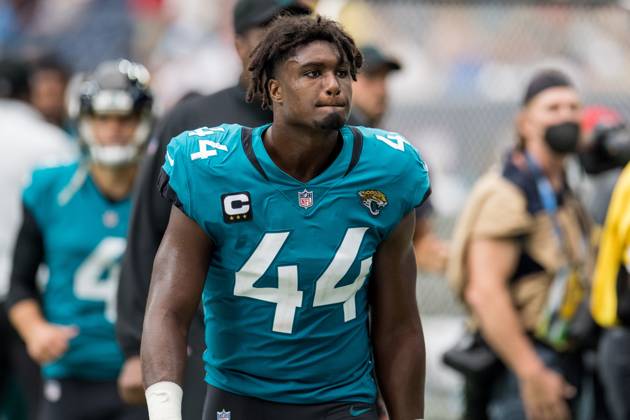 NFL, American Football Herren, USA 2021: Jaguars vs Texans SEP 12 September 12, 2021: Jacksonville Jaguars middle linebacker Myles Jack (44) leaves the field after the 2nd quarter of an NFL football game between the Jacksonville Jaguars and the Houston Texans at NRG Stadium in Houston, TX. The Texans won the game 37 to 21...Trask Smith CSM Houston TX U.S. EDITORIAL USE ONLY Copyright: xx ZUMA-20210912_zaf_c04_853.jpg TraskxSmithx csmphototwo788948