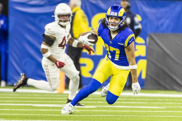 NFL, American Football Herren, USA 2024: Los Angeles Rams Vs Arizona Cardinals in Los Angeles - 28 Dec 2024 Los Angeles Rams wide receiver Puka Nacua 17 runs against the Arizona Cardinals during an NFL football game at SoFi Stadium. Los Angeles United States Copyright: xRingoxChiux xSOPAxImagesx 20241228RC.Rams099