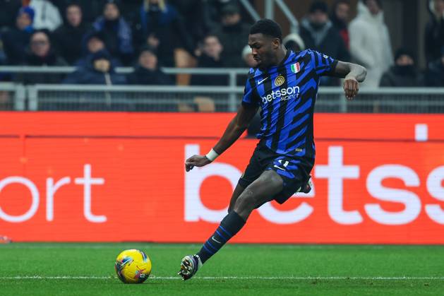 Marcus Thuram of FC Internazionale seen in action during Serie A 2024 25 football match between FC Internazionale and Bologna FC at San Siro Stadium Milan Italy on 15 January 2025. Milan Stadio Giuseppe Meazza Milan Italy Copyright: xEPhotopressx SP24-1096-094