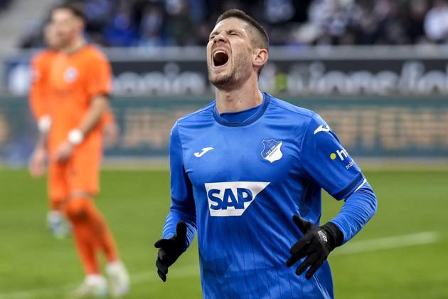 Andrej Kramaric Hoffenheim, 27 , TSG 1899 Hoffenheim player, single image, single photo, action, action looking disappointed, disappointment, frustration, disappointed, pessimistic, 26 01 2025, Sinsheim Germany , Football, Bundesliga, TSG 1899 Hoffenheim SG Eintracht Frankfurt, DFB DFL REGULATIONS PROHIBIT ANY USE OF PHOTOGRAPHS AS IMAGE SEQUENCES AND OR QUASI VIDEO xozx