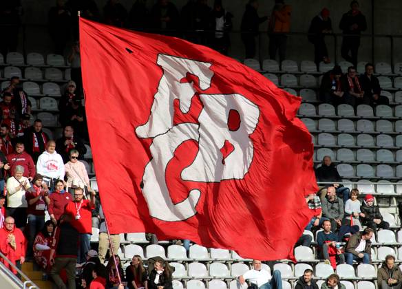 Football, Men, Regionalliga Bayern, Season 2024 2025, FC Bayern München Amateure 1 FC Schweinfurt 05, Grünwalder Stadion Here a flag with the print FCB, FC Bayern München, symbolic image