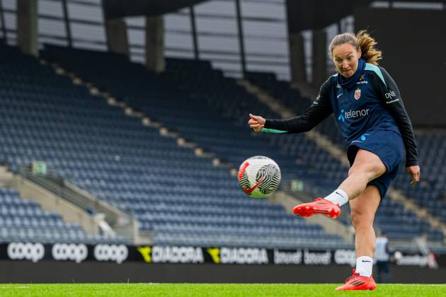250224 Marit Bratberg Lund of the Norwegian women s national football team during a training session on February 24, 2025 in Stavanger Photo Vegard Grott BILDBYRAN kod VG VG0717 bbeng fotboll football soccer fotball norge norway women dam nations league träning practice training trening  Copyright: VEGARDxGRoTT BB250224VG011