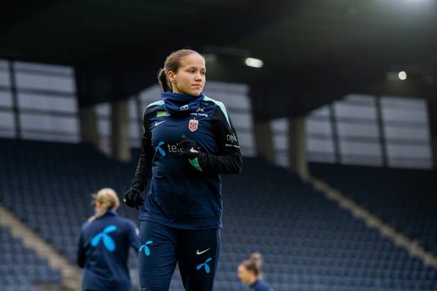 250224 Guro Reiten of the Norwegian women s national football team during a training session on February 24, 2025 in Stavanger Photo Vegard Grott BILDBYRAN kod VG VG0717 bbeng fotboll football soccer fotball norge norway women dam nations league träning practice training trening Copyright: VEGARDxGRoTT BB250224VG045