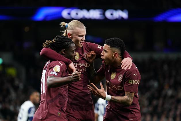 Erling Haland of Manchester City scores during the Premier League match between Tottenham Hotspur and Manchester City at Tottenham Hotspur Stadium, White Hart Lane, England on 26 February 2025. Copyright: xCharliexCarterx PMI-6737-0011