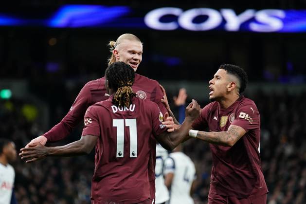 Erling Haland of Manchester City scores during the Premier League match between Tottenham Hotspur and Manchester City at Tottenham Hotspur Stadium, White Hart Lane, England on 26 February 2025. Copyright: xCharliexCarterx PMI-6737-0085