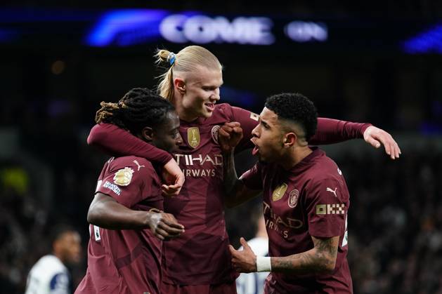 Erling Haland of Manchester City scores during the Premier League match between Tottenham Hotspur and Manchester City at Tottenham Hotspur Stadium, White Hart Lane, England on 26 February 2025. Copyright: xCharliexCarterx PMI-6737-0082