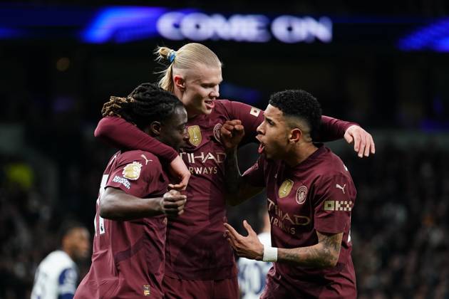 Erling Haland of Manchester City scores during the Premier League match between Tottenham Hotspur and Manchester City at Tottenham Hotspur Stadium, White Hart Lane, England on 26 February 2025. Copyright: xCharliexCarterx PMI-6737-0084