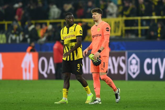 Serhou Guirassy Borussia Dortmund and goalkeeper Gregor Kobel Borussia Dortmund look on during the UEFA Champions League 2024 25 Round of 16 First Leg match between Borussia Dortmund and LOSC Lille at Signal Iduna Park on March 4, 2025 in Dortmund, Germany Photo by Ralf Treese DeFodi Images