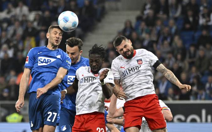 Penalty area scene, Goal area scene Header duel Duel Action Andrej Kramaric TSG 1899 Hoffenheim 27 Haris Tabakovic TSG 1899 Hoffenheim 26 Omar Haktab Traore 1 FC Heidenheim 1846 FCH 23 Marnon Busch 1 FC Heidenheim 1846 FCH 02 TSG 1899 Hoffenheim vs 1 FC Heidenheim 1846 FCH 09 03 2025 DFL REGULATIONS PROHIBIT ANY USE OF PHOTOGRAPHS AS IMAGE SEQUENCES AND OR QUASI VIDEO TSG 1899 Hoffenheim vs 1 FC Heidenheim 1846 FCH