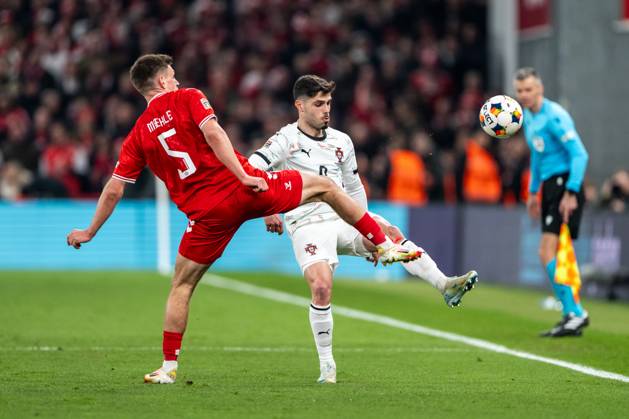 Denmark v Portugal, UEFA Nations League, Copenhagen, Denmark Copenhagen, Denmark. 20th, March 2025. Pedro Neto (9) of Portugal seen during the UEFA Nations League play-off match between Denmark and Portugal at Parken in Copenhagen. Denmark, Copenhagen Copyright: xGonzalesxPhoto FrederikkexJensenx