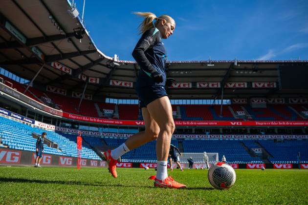 250402 Guro Bergsvand of the Norwegian women s national football team during a training session on April 2, 2025 in Oslo Photo Vegard Grott BILDBYRAN kod VG VG0738 bbeng fotboll football soccer fotball norge norway women dam nations league träning practice training trening  Copyright: VEGARDxGRoTT BB250402VG009