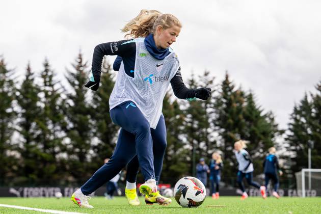 250403 Justine Kielland of the Norwegian women s national football team during a training session on April 3, 2025 in Reykjavik Photo Vegard Grott BILDBYRAN kod VG VG0740 bbeng fotboll football soccer fotball norge norway women dam nations league träning practice training trening  Copyright: VEGARDxGRoTT BB250403VG008