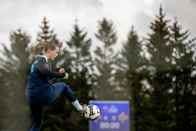250403 Elisabeth Terland of the Norwegian women s national football team during a training session on April 3, 2025 in Reykjavik Photo Vegard Grott BILDBYRAN kod VG VG0740 bbeng fotboll football soccer fotball norge norway women dam nations league träning practice training trening Copyright: VEGARDxGRoTT BB250403VG020