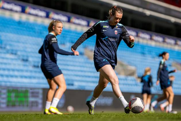 250407 Elisabeth Terland of the Norwegian women s national football team during a training session on April 7, 2025 in Oslo Photo Vegard Grott BILDBYRAN kod VG VG0746 bbeng fotboll football soccer fotball norge norway women dam nations league träning practice training trening Copyright: VEGARDxGRoTT BB250407VG064