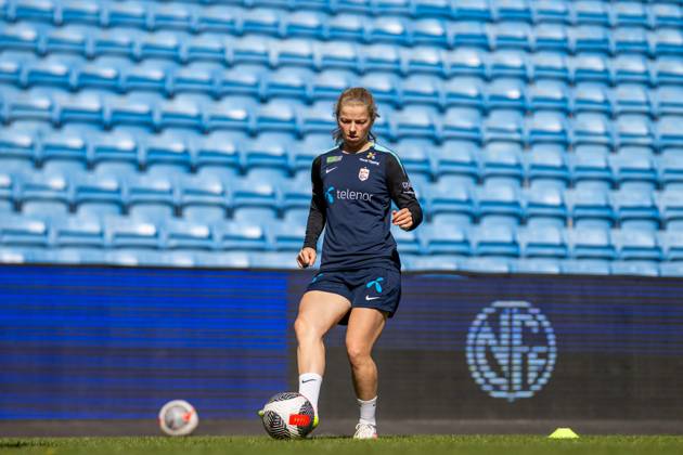 250407 Justine Kielland of the Norwegian women s national football team during a training session on April 7, 2025 in Oslo Photo Vegard Grott BILDBYRAN kod VG VG0746 bbeng fotboll football soccer fotball norge norway women dam nations league träning practice training trening  Copyright: VEGARDxGRoTT BB250407VG067