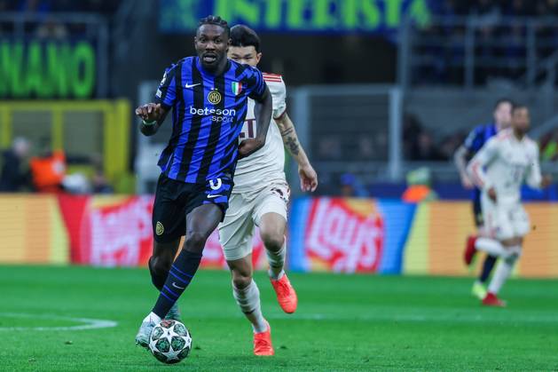 Marcus Thuram of FC Internazionale seen in action during UEFA Champions League 2024 25 Quarter Final - 2nd leg football match between FC Internazionale and FC Bayern Munchen at San Siro Stadium Milan Italy on 16 April 2025. Milan Stadio Giuseppe Meazza Milan Italy Copyright: xEPhotopressx SP24-1176-026