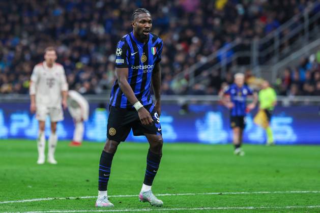 Marcus Thuram of FC Internazionale seen in action during UEFA Champions League 2024 25 Quarter Final - 2nd leg football match between FC Internazionale and FC Bayern Munchen at San Siro Stadium Milan Italy on 16 April 2025. Milan Stadio Giuseppe Meazza Milan Italy Copyright: xEPhotopressx SP24-1176-080