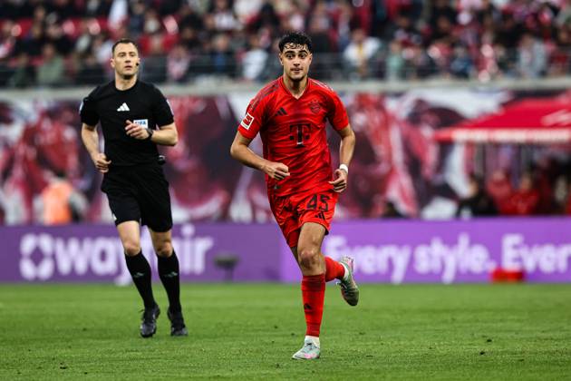 Aleksandar Pavlovic FC Bayern Munich,45 1 Soccer Bundesliga Season 2024 2025 Point Match RB Leipzig vs FC Bayern Munich at the Red Bull Arena in Leipzig Action,Soccer,Germany,Man,Men,03 05 2025