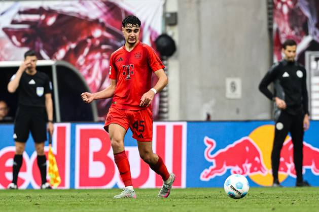 Aleksandar Pavlovic FC Bayern Munich,45 1 Soccer Bundesliga Season 2024 2025 Point Match RB Leipzig vs FC Bayern Munich at the Red Bull Arena in Leipzig Action,Soccer,Germany,Man,Men,03 05 2025