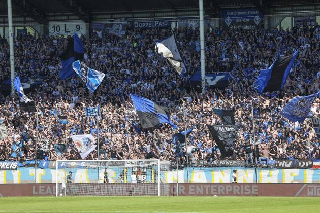 Fanblock SV Waldhof Mannheim , Soccer, 3 Liga, 37 Matchday, 2024 2025, SV Waldhof Mannheim vs Dynamo Dresden, 10 05 2025, Carl Benz Stadion, Mannheim, Germany DFB REGULATIONS PROHIBIT ANY USE OF PHOTOGRAPHS AS IMAGE SEQUENCES AND OR QUASI VIDEO Mannheim Carl Benz Stadion Baden Württemberg Germany Copyright: xGrantxHubbsx