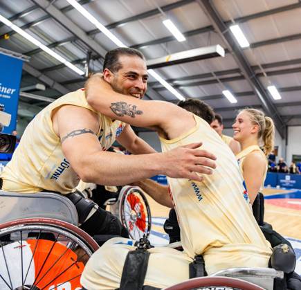 17 05 2025, GER, Wheelchair basketball, Men Women, Season 24 25, 1 Bundesliga, PlayOff Final, RSB Thuringia Bulls RSV Lahn Dill In the picture Vahid Gholamazad RSB Thuringia Bulls The Thuringia Bulls team beat the visiting team from RSV Lahn Dill again in the second PlayOff match to win the season 24 25 German Championship German Champion 99189 Elxleben Fit In Freizeitanlage Sporthal Thueringen Germany