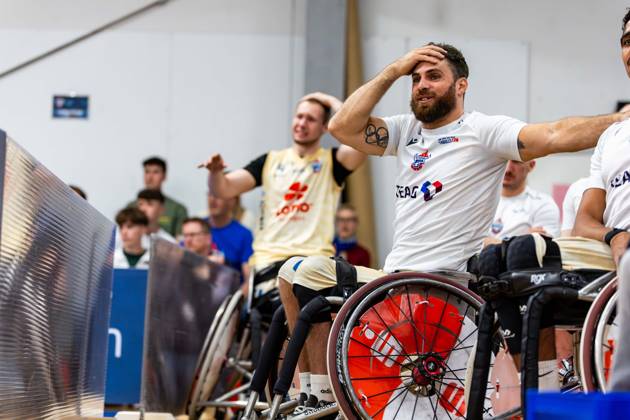 17 05 2025, GER, Wheelchair basketball, Men Women, Season 24 25, 1 Bundesliga, PlayOff Final, RSB Thuringia Bulls RSV Lahn Dill In the picture Jordi Ruiz RSB Thuringia Bulls The Thuringia Bulls team beat the visiting team from RSV Lahn Dill again in the second PlayOff game to win the season 24 25 German Championship German Champion 99189 Elxleben Fit In Freizeitanlage Sporthal Thueringen Germany
