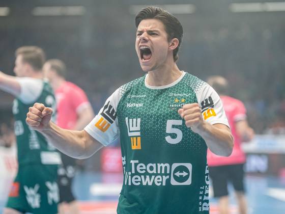 Rutger ten Velde Frisch Auf Goeppingen, 05 cheers loudly, Frisch Auf Goeppingen vs TVB Stuttgart, Handball, 1 Bundesliga, Men, 2024 2025 season, 05 06 2025, Frisch Auf Goeppingen vs TVB Stuttgart, Handball, 1 Bundesliga, Men, 2024 2025 season, 05 06 2025 Goeppingen Copyright: xMichaelxSchmidt Eibner-Pressefotx EP_MST