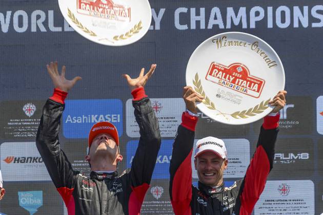 AUTO - WRC, Motorsport Rallye, WM - RALLY ITALIA SARDEGNA 2025 OGIER Sebastien, Toyota GR Yaris Rally1, portrait, podium, portrait during the 2025 Rally Italia Sardegna, 6th round of the 2025 WRC World Rally Car Championship, from June 5 to 8, 2025 at Olbia, Italy - OlbiaItaly Copyright: xNikosxKatikisx