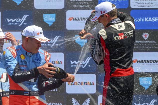 AUTO - WRC, Motorsport Rallye, WM - RALLY ITALIA SARDEGNA 2025 OGIER Sebastien, Toyota GR Yaris Rally1, portrait, podium, portrait during the 2025 Rally Italia Sardegna, 6th round of the 2025 WRC World Rally Car Championship, from June 5 to 8, 2025 at Olbia, Italy - OlbiaItaly Copyright: xNikosxKatikisx
