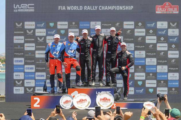 AUTO - WRC, Motorsport Rallye, WM - RALLY ITALIA SARDEGNA 2025 OGIER Sebastien, Toyota GR Yaris Rally1, portrait, podium, portrait during the 2025 Rally Italia Sardegna, 6th round of the 2025 WRC World Rally Car Championship, from June 5 to 8, 2025 at Olbia, Italy - OlbiaItaly Copyright: xNikosxKatikisx