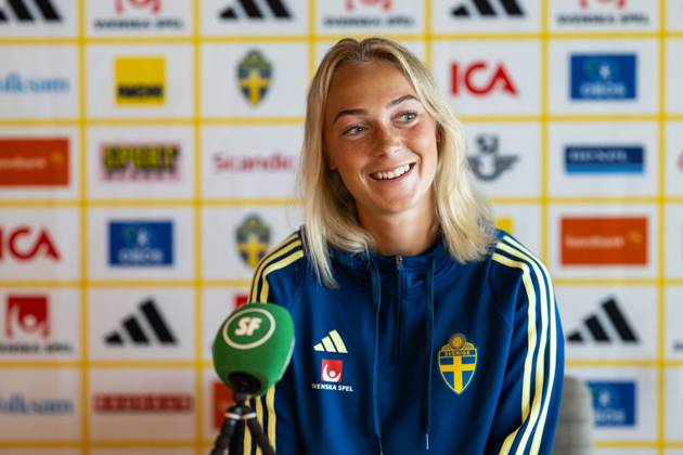 250623 Hanna Bennison of the Swedish women™s national football team at a press event on June 23, 2025 in Ahus Photo Mathias Bergeld BILDBYRAN kod MB MB1149 fotboll football soccer fotball pressträff event meeting sverige sweden dam bbeng  Copyright: MATHIASxBERGELD BB250623MB068