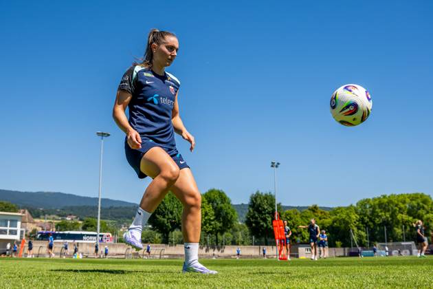 250629 Vilde Boe Risa of the Norwegian women s national football team during a training session ahead of the UEFA Women s Euro 2025 on June 29, 2025 in Neuchatel Photo Vegard Grott BILDBYRAN kod VG VG0774 bbeng fotboll football soccer fotball fotballs em fotball em europamästerskap em uefa womens euro em 2025 träning practice training trening norge norway dam day 3  Copyright: VEGARDxGRoTT BB250629VG019