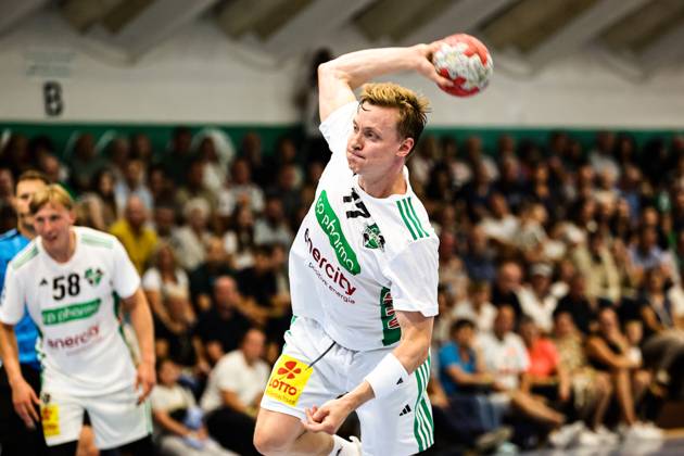 Justus Fischer TSV Hannover Burgdorf,54 1 Handball Bundesliga Season 2025 2026 Test match HG 85 Köthen vs SC Magdeburg in the Heinz Fricke sports hall in Köthen Action,Handball,Man,Men,Germany,02 08 2025