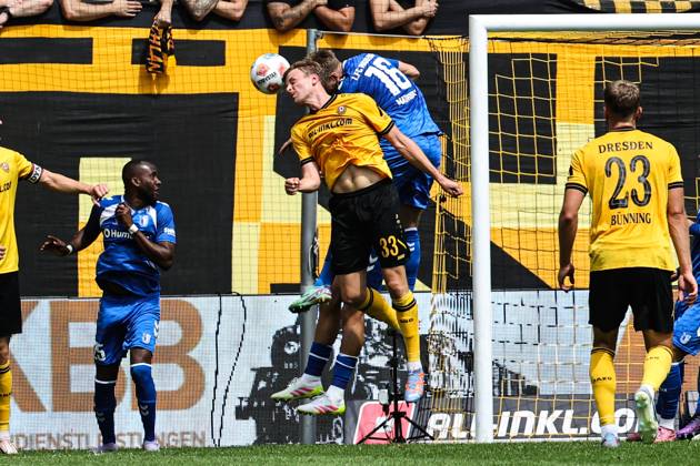 Christoph Daferner SG Dynamo Dresden,33 vs Marcus Mathisen 1 FC Magdeburg,16 2 Soccer Bundesliga Season 2025 2026 SG Dynamo Dresden vs 1 FC Magdeburg at Rudolf Harbig Stadium in Dresden Action,Soccer,Man,Men,Germany,09 08 2025