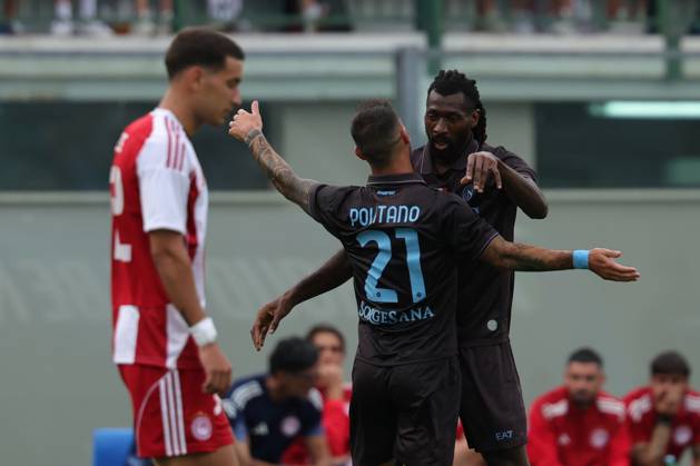 Napoli™s Matteo Politano celebrates after scoring goal 1-0 during the friendly match Napoli and Olympiakos at the Teofilo Patini Stadium in Castel Di Sangro, Central Southern Italy - Thursday, August 14 , 2025. -Soccer . Copyright: xAlessandroxGarofalo LaPressex