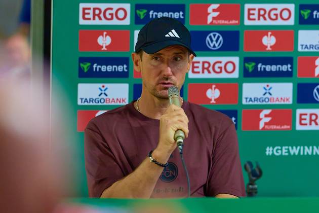 Miroslav Klose 1 FC Nuernberg, Head Coach in the press conference after the match GER, FV Illertissen 1921 e V vs 1 FC Nuernberg, Football, Men DFB Pokal, 1 Round, Season 2025 2026, 16 08 2025 DFB regulations prohibit any use of photographs as image sequences and or quasi video GER, FV Illertissen 1921 e V vs 1 FC Nuernberg, Football, Men DFB Pokal, 1 Round, Season 2025 2026, 16 08 2025 Illertissen Copyright: xEibner-Pressefoto GeraldxOelze-dx EP_ODS