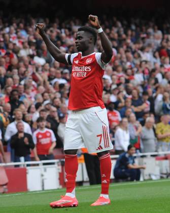 Football - 2025 2026 Premier League - Arsenal vs Leeds United - Emirates Stadium - Saturday 23rd August 2025 Bukayo Saka of Arsenal celebrates scoring goal no 2