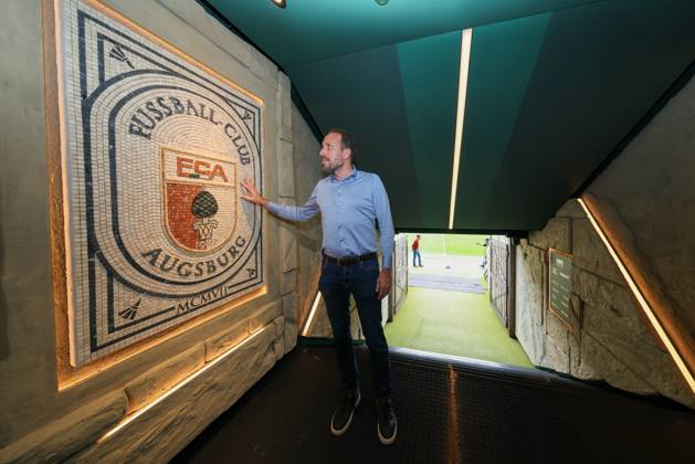 Managing Director Finance Michael Stroell FC Augsburg , The new players tunnel in the Roemer look, Press conference, FC Augsburg, Football, 1 Bundesliga season 2025 2026, 29 08 2025 Augsburg Bavaria Germany Copyright: xkolbert-press ChristianxKolbertx