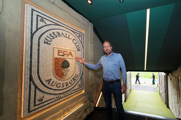 Managing Director Finance Michael Stroell FC Augsburg , The new players tunnel in the Roemer look, Press conference, FC Augsburg, Football, 1 Bundesliga season 2025 2026, 29 08 2025 Augsburg Bavaria Germany Copyright: xkolbert-press ChristianxKolbertx