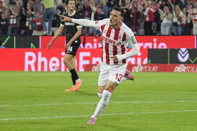 Said El Mala Koeln 13 cheers after scoring 4 0 31 08 2025 Soccer 1 FC Koeln vs SC Freiburg, Rheinenergiestadion, Koeln, DFB DFL REGULATIONS PROHIBIT ANY USE OF PHOTOGRAPHS AS IMAGE SEQUENCES AND OR QUASI VIDEO Copyright: xpepphotox xHorstxMauelshagenx pep00321, pep_20250831_hm_119005