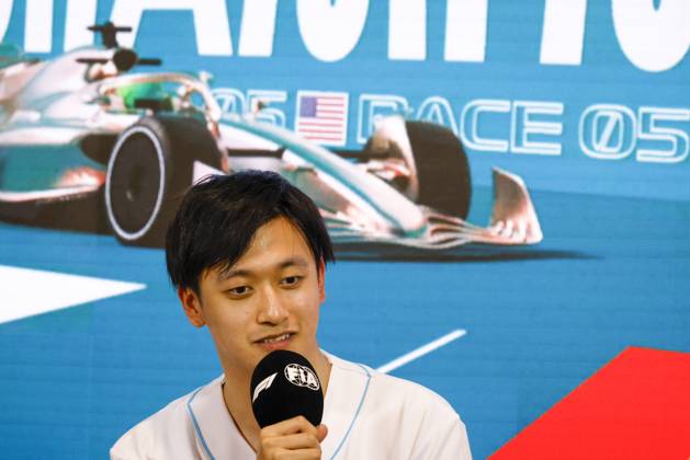 Drivers press conference, PK, Pressekonferenz held in Florida ahead of the F1 Grand Prix of Miami MIAMI GARDENS, FLORIDA, UNITED STATES - MAY 4: Driver Zhou Guanyu of Oracle Alfa Romeo F1 Team speaks during a drivers press conference ahead of the F1 Grand Prix of Miami at the Miami International Autodrome on May 04, 2023 in Miami Gardens, Florida, United States. Florida United States. Editorial use only. Please get in touch for any other usage.  Copyright: x2025xAnadoluxEvaxMariexUzcategulxTx