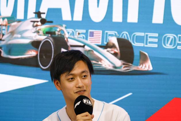 Drivers press conference, PK, Pressekonferenz held in Florida ahead of the F1 Grand Prix of Miami MIAMI GARDENS, FLORIDA, UNITED STATES - MAY 4: Driver Zhou Guanyu of Oracle Alfa Romeo F1 Team speaks during a drivers press conference ahead of the F1 Grand Prix of Miami at the Miami International Autodrome on May 04, 2023 in Miami Gardens, Florida, United States. Florida United States. Editorial use only. Please get in touch for any other usage.  Copyright: x2025xAnadoluxEvaxMariexUzcategulxTx
