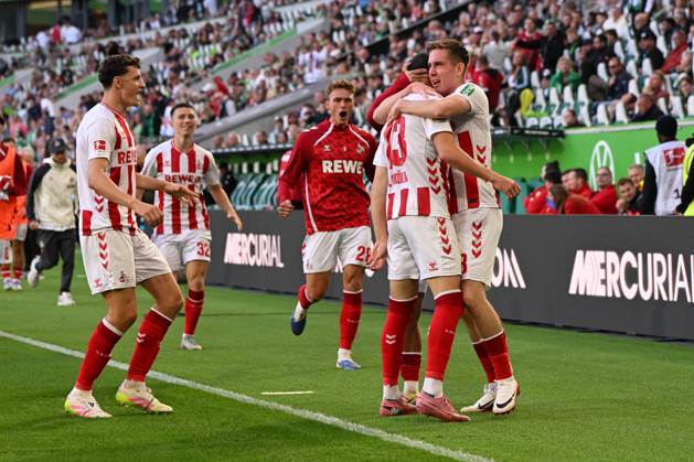 Isak Johannesson 1 FC Koeln celebrates after scoring his team™s second goal with teammates during the Bundesliga match between VfL Wolfsburg and 1 FC Köln, Volkswagen Arena on September 13, 2025 in Wolfsburg, Germany, Germany Photo by Ralf Treese DeFodi Images Isak Johannesson 1 FC Koeln celebrates after scoring his team™s second goal with teammates during the Bundesliga match between VfL Wolfsburg and 1 FC Köln at Volkswagen Arena on September 13, 2025 in Wolfsburg, Germany Photo by Ralf Treese DeFodi Images DFL regulations prohibit any use of photographs as image sequences and or quasi video Photo by Ralf Treese DeFodi Images
