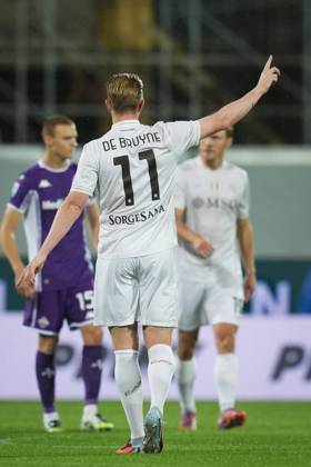 Napoli s Kevin De Bruyne celebrates after scoring the 0-1 goal for his team during the Serie A soccer match between Fiorentina and Napoli at the Artemio Franchi Stadium in Florence, north Italy - Saturday, September 13, 2025 - Copyright: xMassimoxPaolone LaPressex