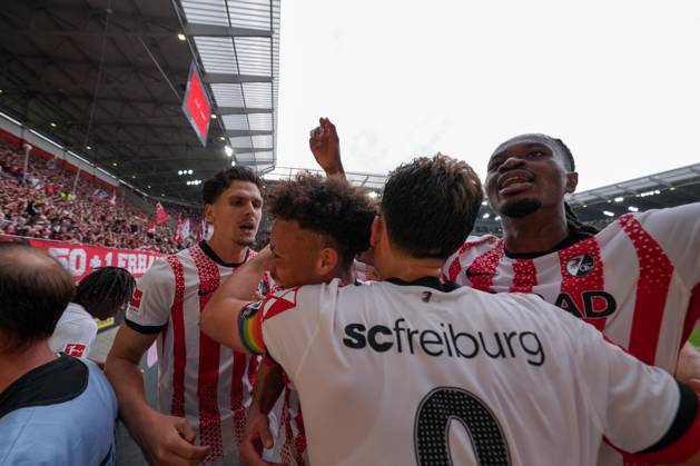 Goal celebration, Emotions, Goal shot, Goal success, Goal, Goal, Germany, Football, 1 Bundesliga, Matchday 3, 2025 2026, SC Freiburg vs VfB Stuttgart, 13 09 2025, Europa Park Stadion, Freiburg, Germany DFL REGULATIONS PROHIBIT ANY USE OF PHOTOGRAPHS AS IMAGE SEQUENCES AND OR QUASI VIDEO Freiburg Europa Park Stadion Baden Württemberg Germany Copyright: xArnexAmbergx