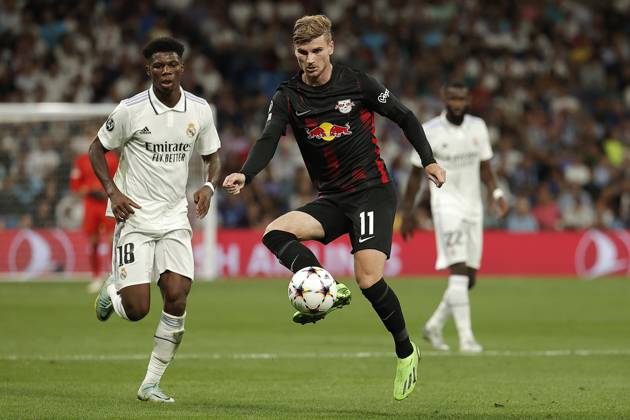 Real Madrid v RB Leipzig - UEFA Champions League MADRID, SPAIN - SEPTEMBER 14: Aurelien Tchouameni (L) of Real Madrid in action against Timo Werner (R) of RB Leipzig during the UEFA Champions League Group F soccer match between Real Madrid and RB Leipzig at Santiago Bernabeu Stadium in Madrid, Spain on September 14, 2022. Madrid Spain. Editorial use only. Please get in touch for any other usage. Copyright: x2025xAnadoluxBurakxAkbulutx