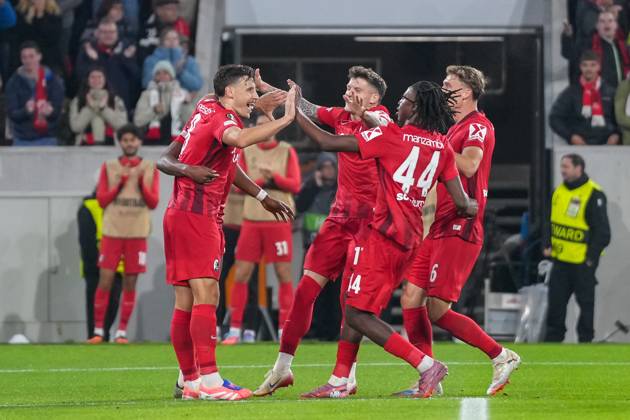 Maximilian Eggestein SC Freiburg, 08 goal celebration, emotions, goal shot, goal, goal, goal, Germany, football, UEFA Europa League, 1 matchday, league phase, 2025 2026, SC Freiburg vs FC Basel, 24 09 2025, Europa Park Stadion, Freiburg, Germany Freiburg Europa Park Stadion Baden Württemberg Germany Copyright: xArnexAmbergx