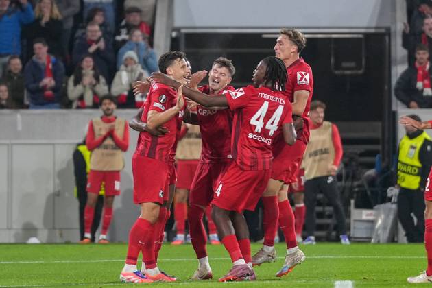 Maximilian Eggestein SC Freiburg, 08 goal celebration, emotions, goal shot, goal, goal, goal, Germany, football, UEFA Europa League, 1 matchday, league phase, 2025 2026, SC Freiburg vs FC Basel, 24 09 2025, Europa Park Stadion, Freiburg, Germany Freiburg Europa Park Stadion Baden Württemberg Germany Copyright: xArnexAmbergx