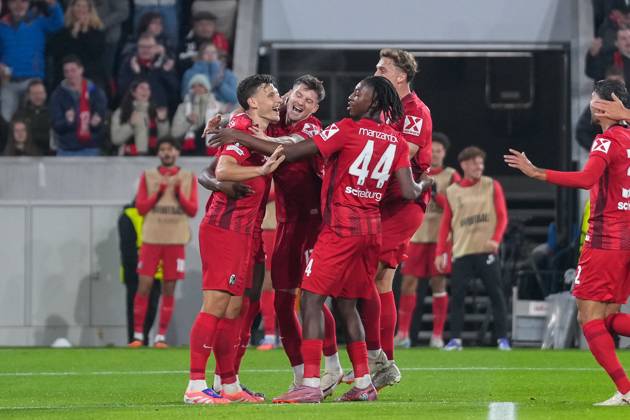 Maximilian Eggestein SC Freiburg, 08 goal celebration, emotions, goal shot, goal, goal, goal, Germany, football, UEFA Europa League, 1 matchday, league phase, 2025 2026, SC Freiburg vs FC Basel, 24 09 2025, Europa Park Stadion, Freiburg, Germany Freiburg Europa Park Stadion Baden Württemberg Germany Copyright: xArnexAmbergx