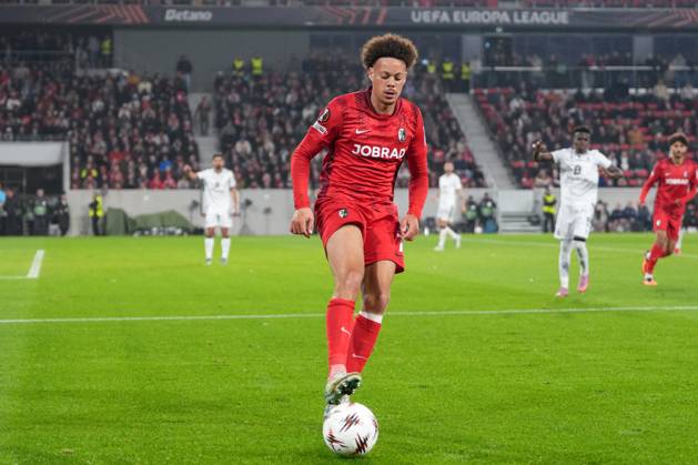 Derry Scherhant SC Freiburg, 07 on the ball , Germany, Football, UEFA Europa League, Matchday 1, League phase, 2025 2026, SC Freiburg vs FC Basel, 24 09 2025, Europa Park Stadion, Freiburg, Germany Freiburg Europa Park Stadion Baden Württemberg Germany Copyright: xArnexAmbergx